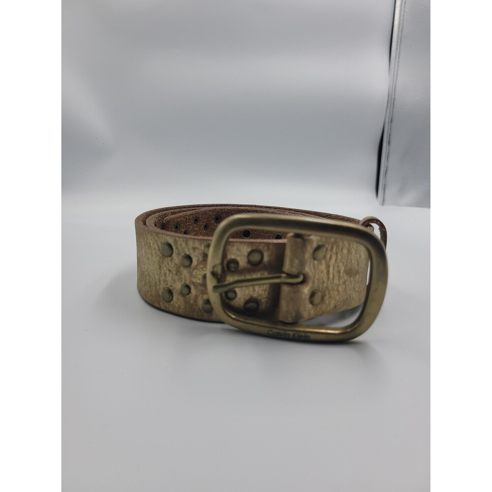 Calvin Klein Studded Gold Leather Belt Sz M Grunge Western Cowgirl